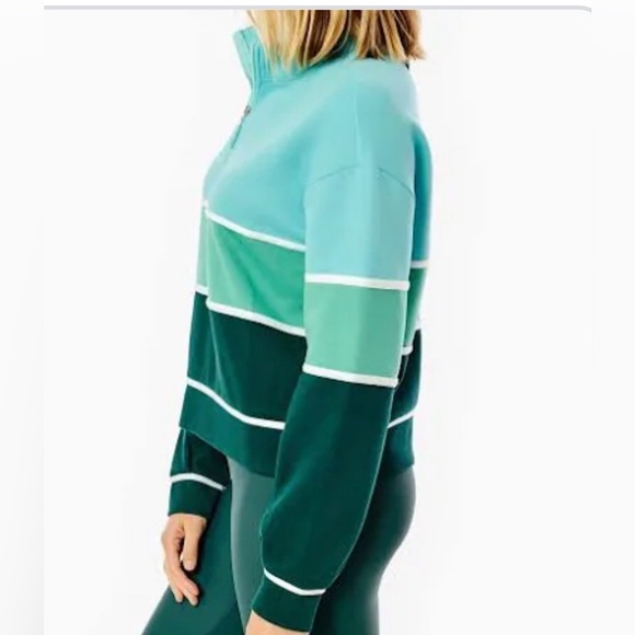 Addison Bay JV Quarter Zip Sweatshirt Green Stripe Preppy Small NWT - Picture 2 of 7